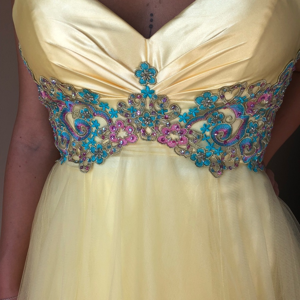 Yellow Strapless Homecoming Dress - Picture 2 of 5